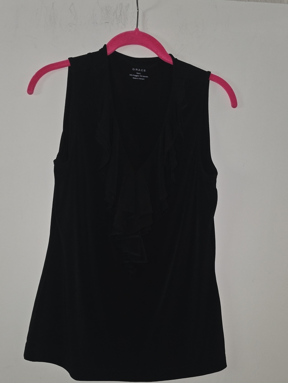 GRACE Black Sleeveless Ruffle V-Neck Camisole